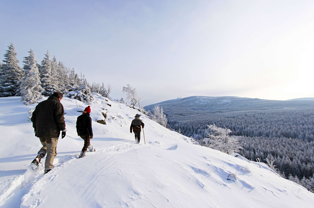 Menschen wandern im Schnee