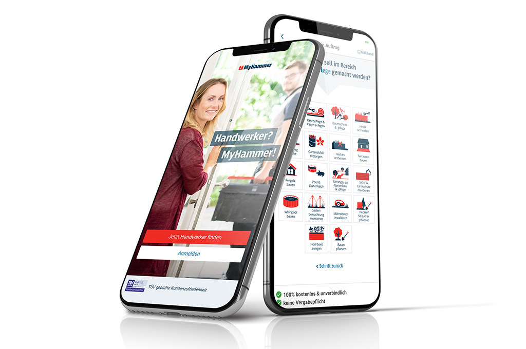 Mobiltelefone mit geöffneter MyHammer-App