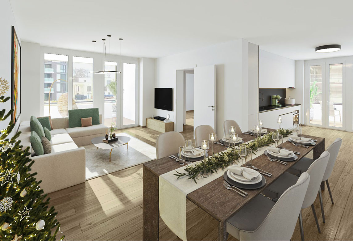 Sonniges Wohnzimmer der Lindenhöfe